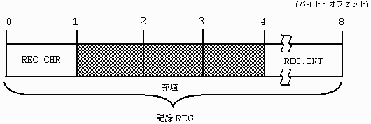 Compaq Fortran 記録構造体中のデータ項目の配置