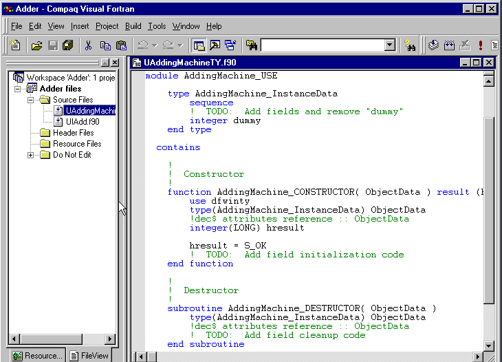 Fortran Com Server Wizard の使用